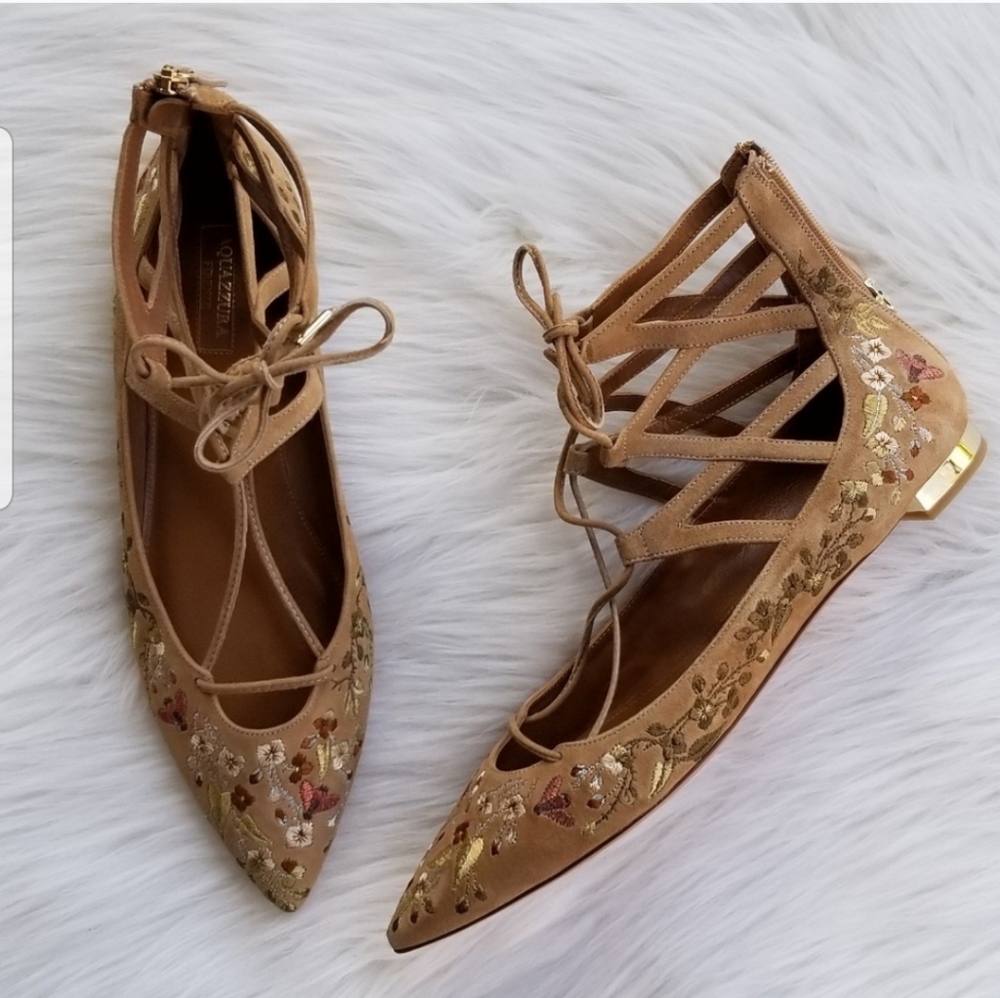 New Aquazzura Belgravia Lace Up Flat